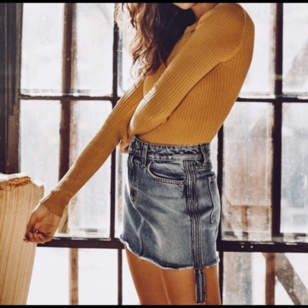 LF Carmar Blue Colin Stripe Denim Mini Skirt